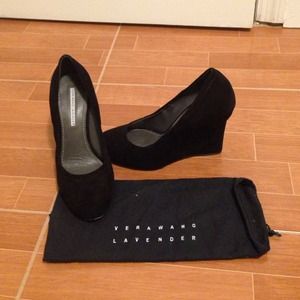 VeraWang Lavender Label black suede wedges. Size 7