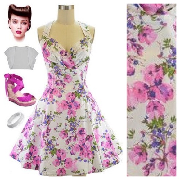 Retro Pinup Floral Halter Dress