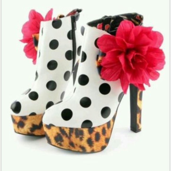 Polka dot platform ankle boots booties - Picture 2 of 3
