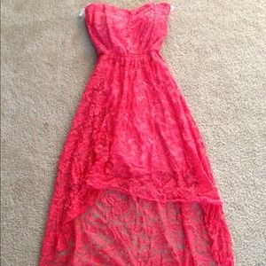 Peach colored hi-low dress