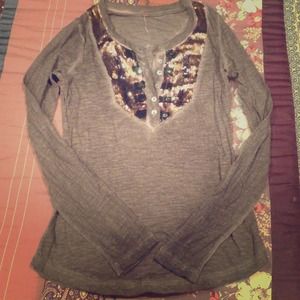 Free people olive green sequin long sleeve top
