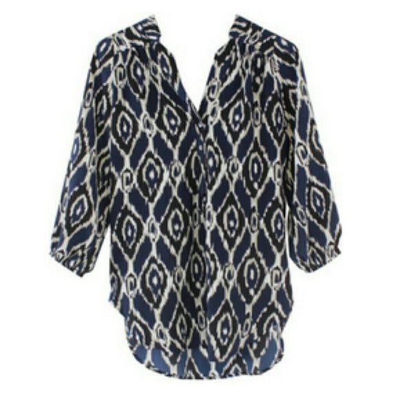 Alessandro Silk Ikat-Print Henley Blouse