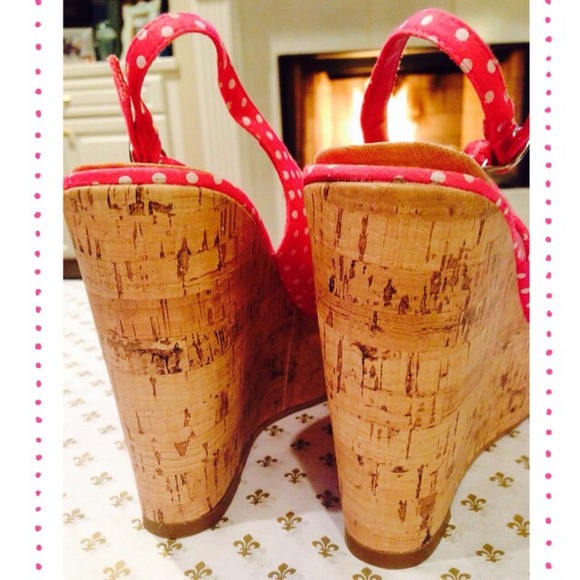 NWOT!! Pink polka dot cork wedges!! $15!!!!! - Picture 3 of 3