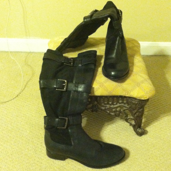 Black Leather and faux suede riding boots