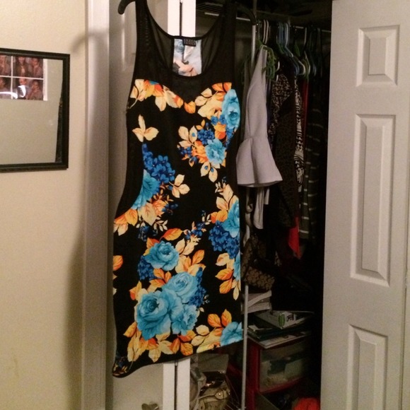 Black and floral body con dress