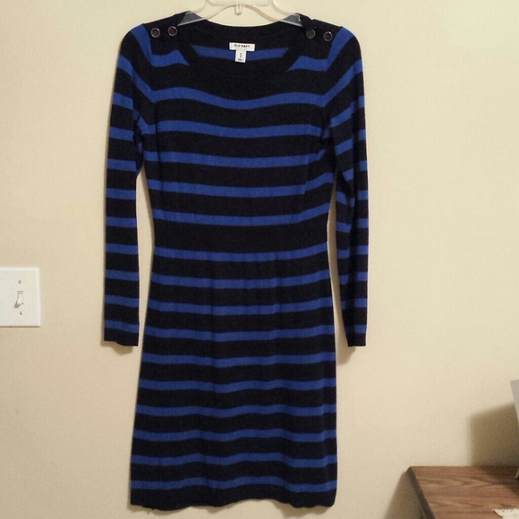 Blue striped knit dress.
