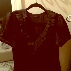 Black silk bcbg blouse ruffle front