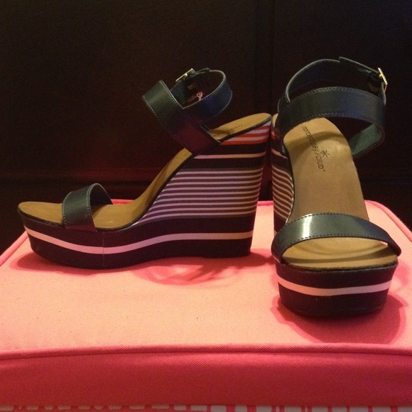 Nautical Wedges Navy Blue with Stripes