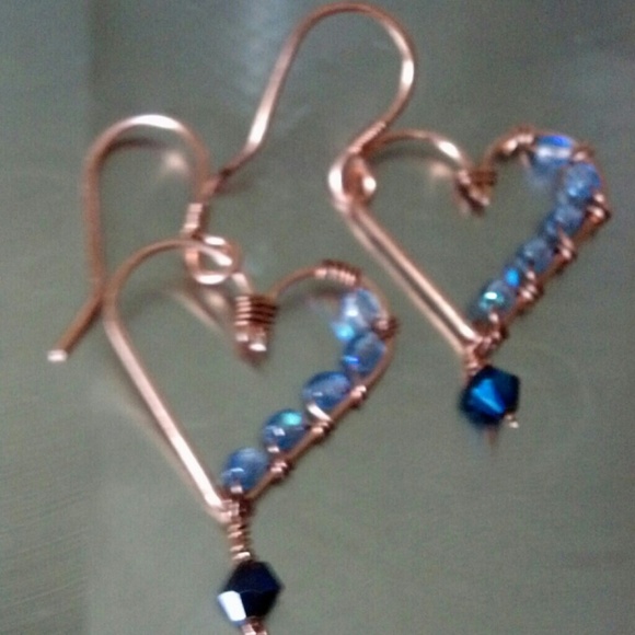 Accessories - Copper/Crystal Heart Drops Handmade