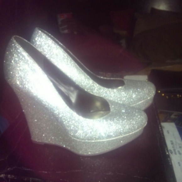 Silver Glitter Wedged Heels