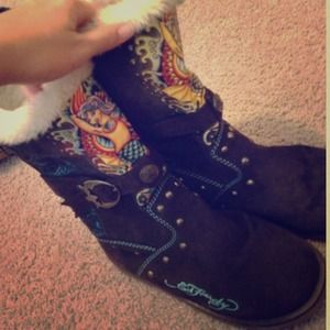 "Still available "Auth Ed hardy brown suede boots!