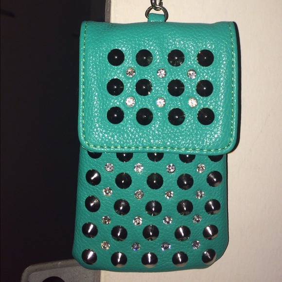 Turquoise studded cell phone holder