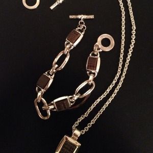 Matching brown enamel and silver necklace set
