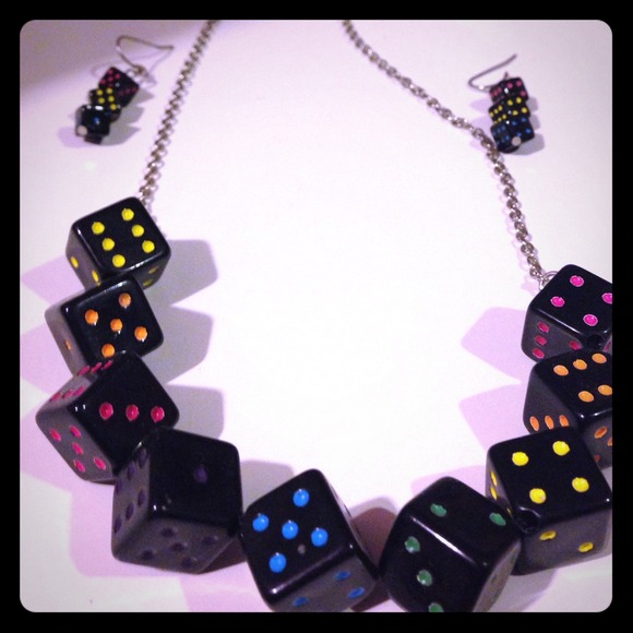 Dice earings + necklace