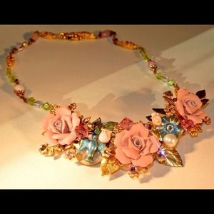 Pretty in pink garden delight bib style necklace