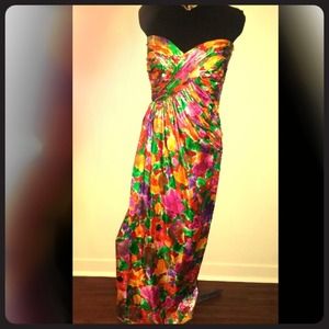 Metallic multi colored strapless gown