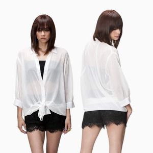 Front-tie blouse with gold tips