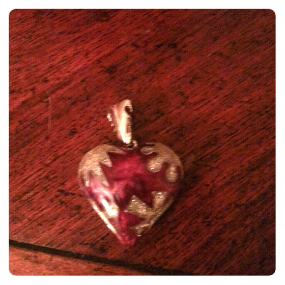 Red murano glass with white glitter heart pendant