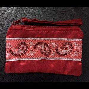 Small Red Beaded Wrislet/Coin Pouch