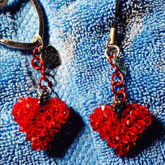 Crystal puffy heart keychain or cell phone fob