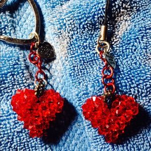 Crystal puffy heart keychain or cell phone fob