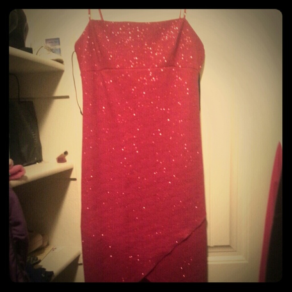 Red spaghetti strap party dress
