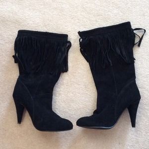 Black , real suede, fringe. calf circumference 15"