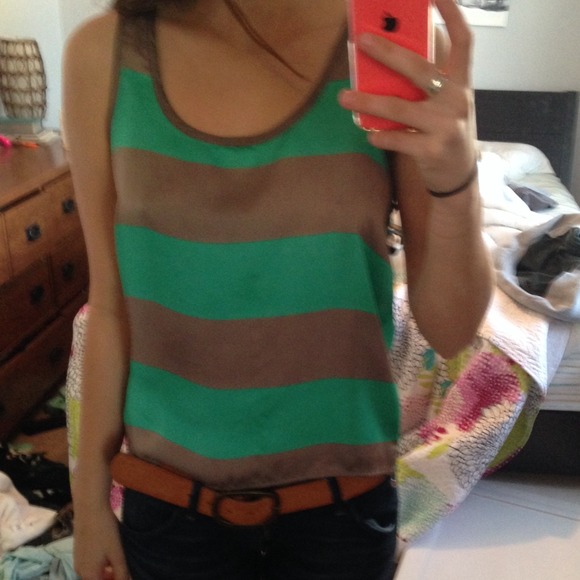 SOLD. Mint and grey striped tank