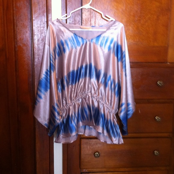Tan/Blue Wide Sleeve Top