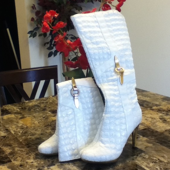 White patent leather boots