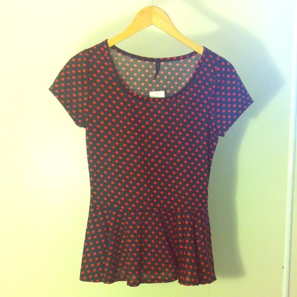 Red & Black Polka Dot Peplum Blouse - Picture 1 of 3