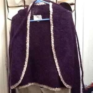 Purple mohair cardigan w/ metallic trim