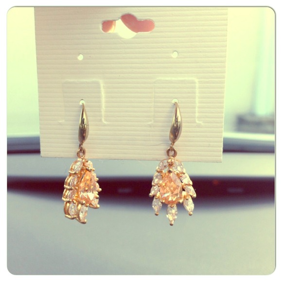 Gold Tone Multi Crystals Earrings.