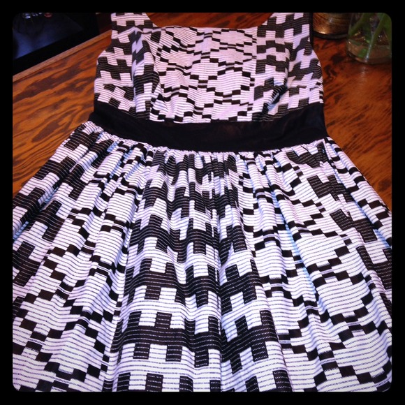 ONE-OF-A-KIND. Black + White Fit and Flare Dress