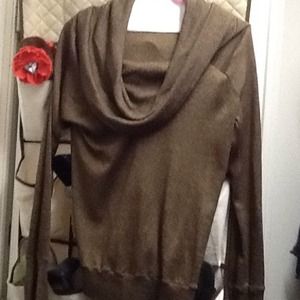 Metallic gold cowl neck shirt