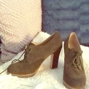 Talbots forest green suede oxford heel sz7 new