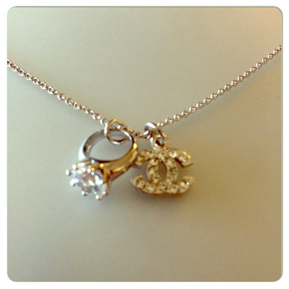 CC Silver Tone Crystal Charm Pendant Necklace