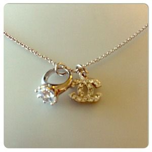 CC Silver Tone Crystal Charm Pendant Necklace