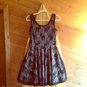 Cocktail dress with black lace over tan lining!