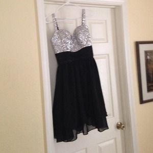Black dress with silver sequins on top