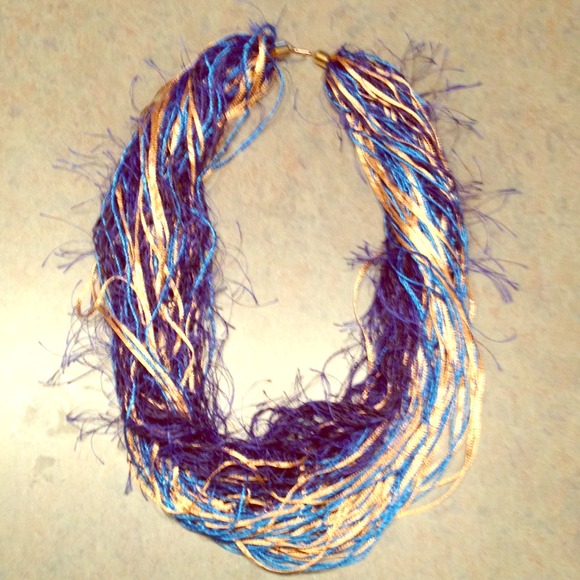 Unique blue and rose gold fabric necklace