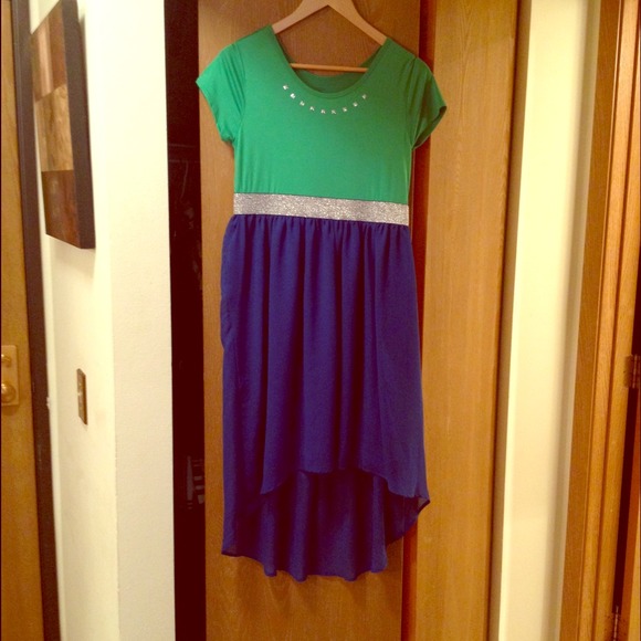 Green and blue high low dress