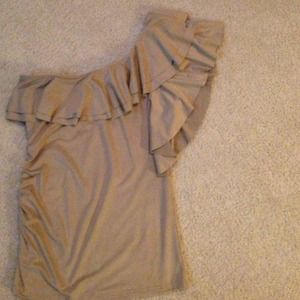 Tan suede feeling one ruffled sleeve shirt