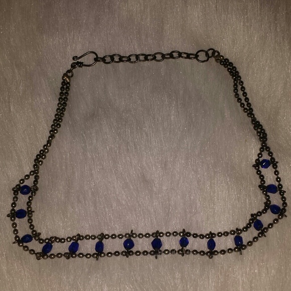 Blue Beaded Choker Necklace