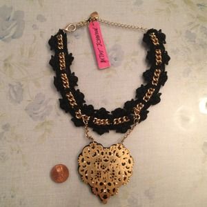 Betsey Johnson gold chain and black lace necklace