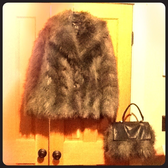 Armani AX Faux Fur Coat w/ Matching Purse