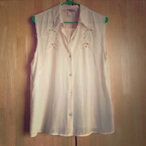 Button up blouse with lace detail