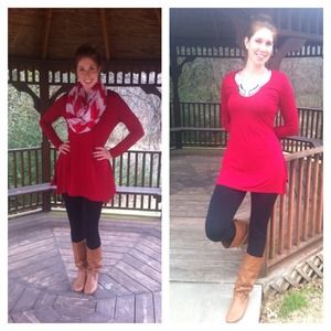 Red V neck shirt/ Dress 95% cotton 5% spandex