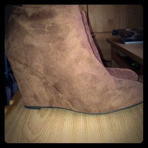 Brown suede wedge boots