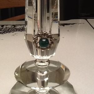 VINTAGE Sterling MARCASITE Green Cabachon Necklace